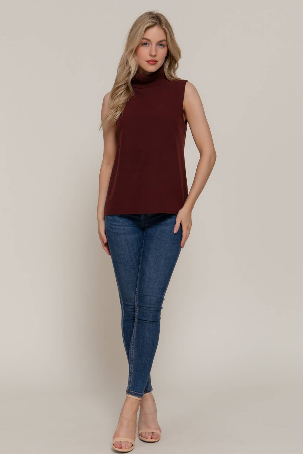 Sleeveless Turtle Neck Soft Knit Top