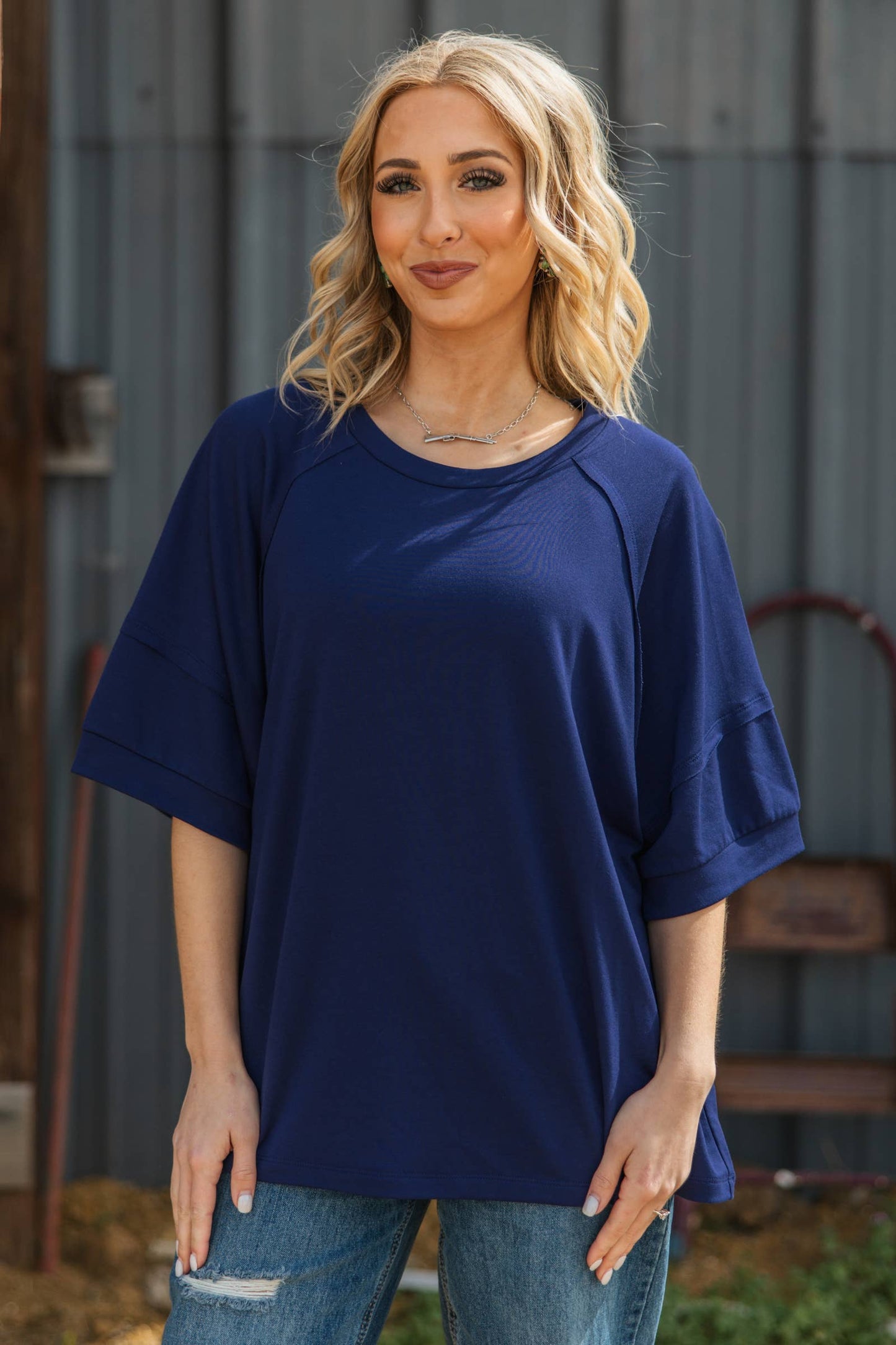 Andrée by Unit - Oversized Relaxed Fit Terry Top: ROYAL BLUE / S