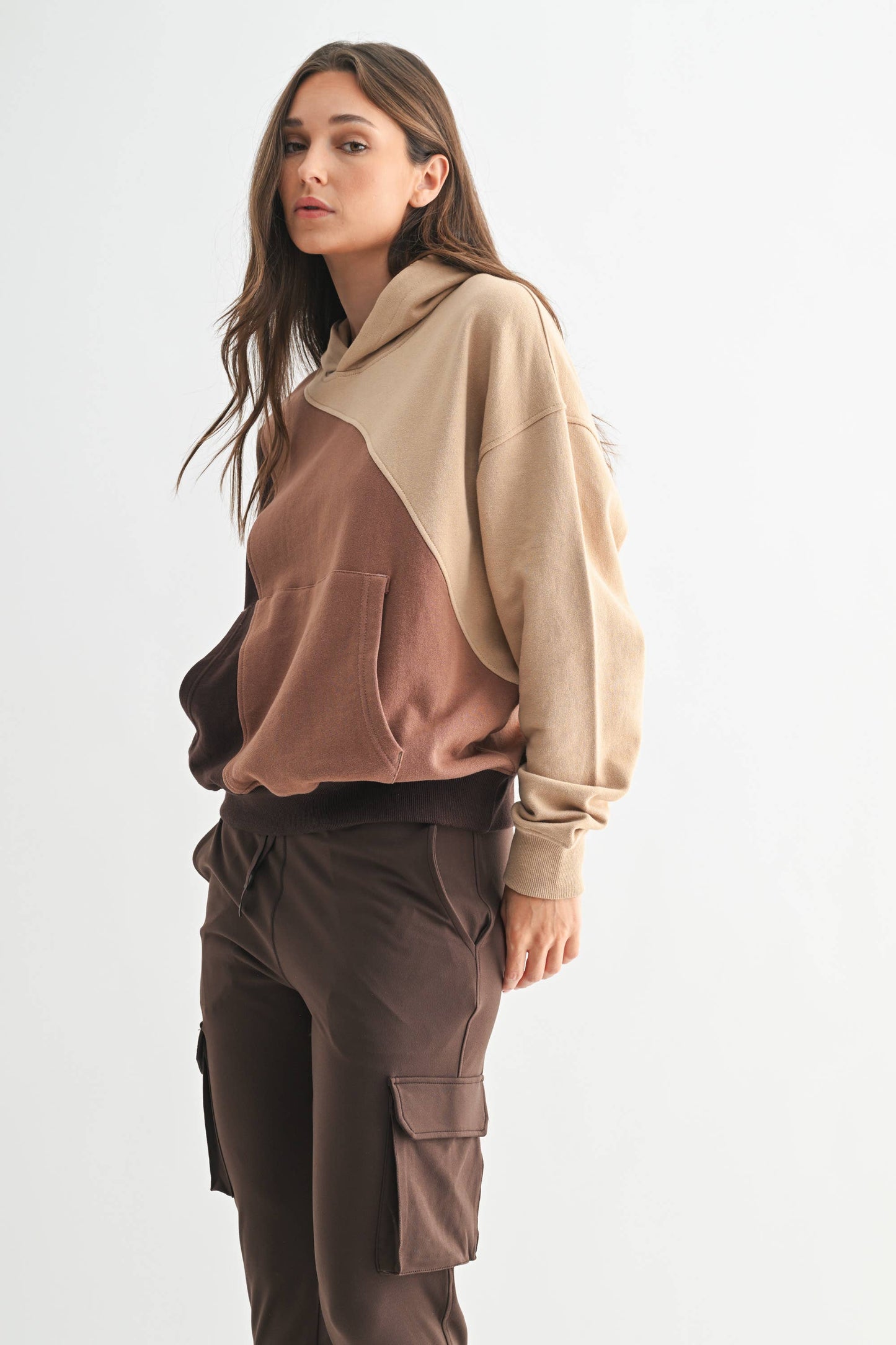 Mono B - Cozy Color Fade Stripe Hoodie: BROWN COMBO / S:M:L (2:2:2)