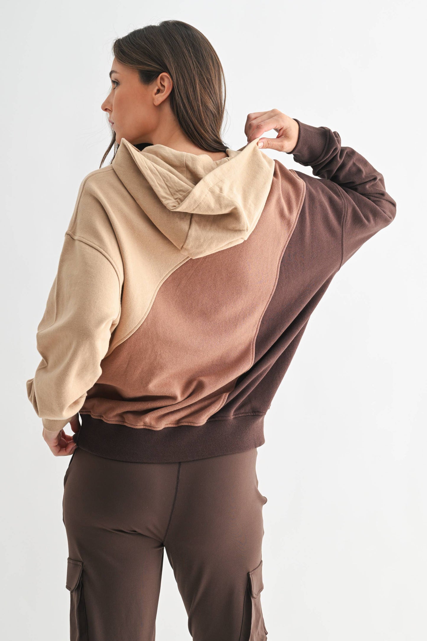 Mono B - Cozy Color Fade Stripe Hoodie: BROWN COMBO / S:M:L (2:2:2)