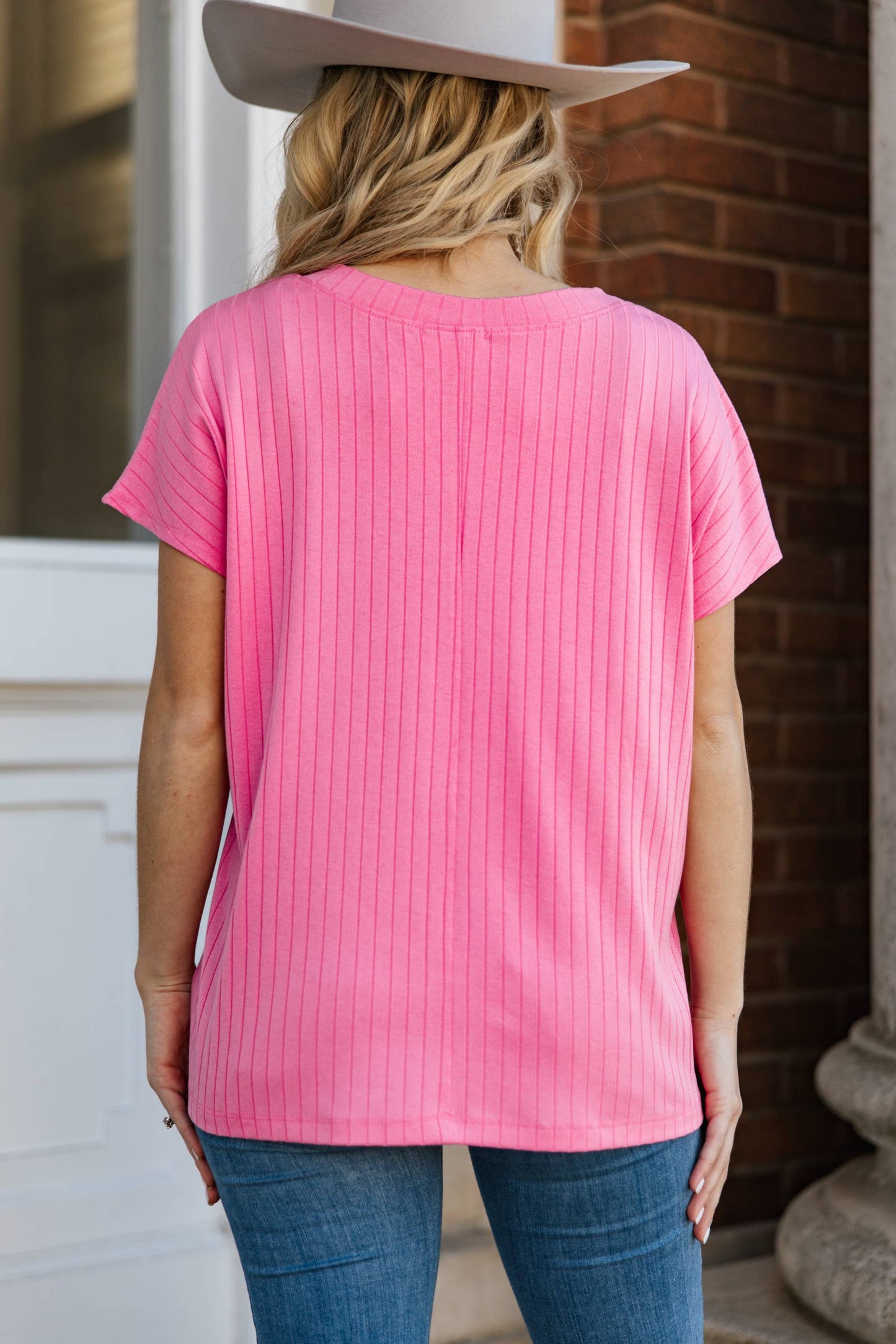 Andrée by Unit - Casual Thick Ribbed V Neck Top: IVORY / L