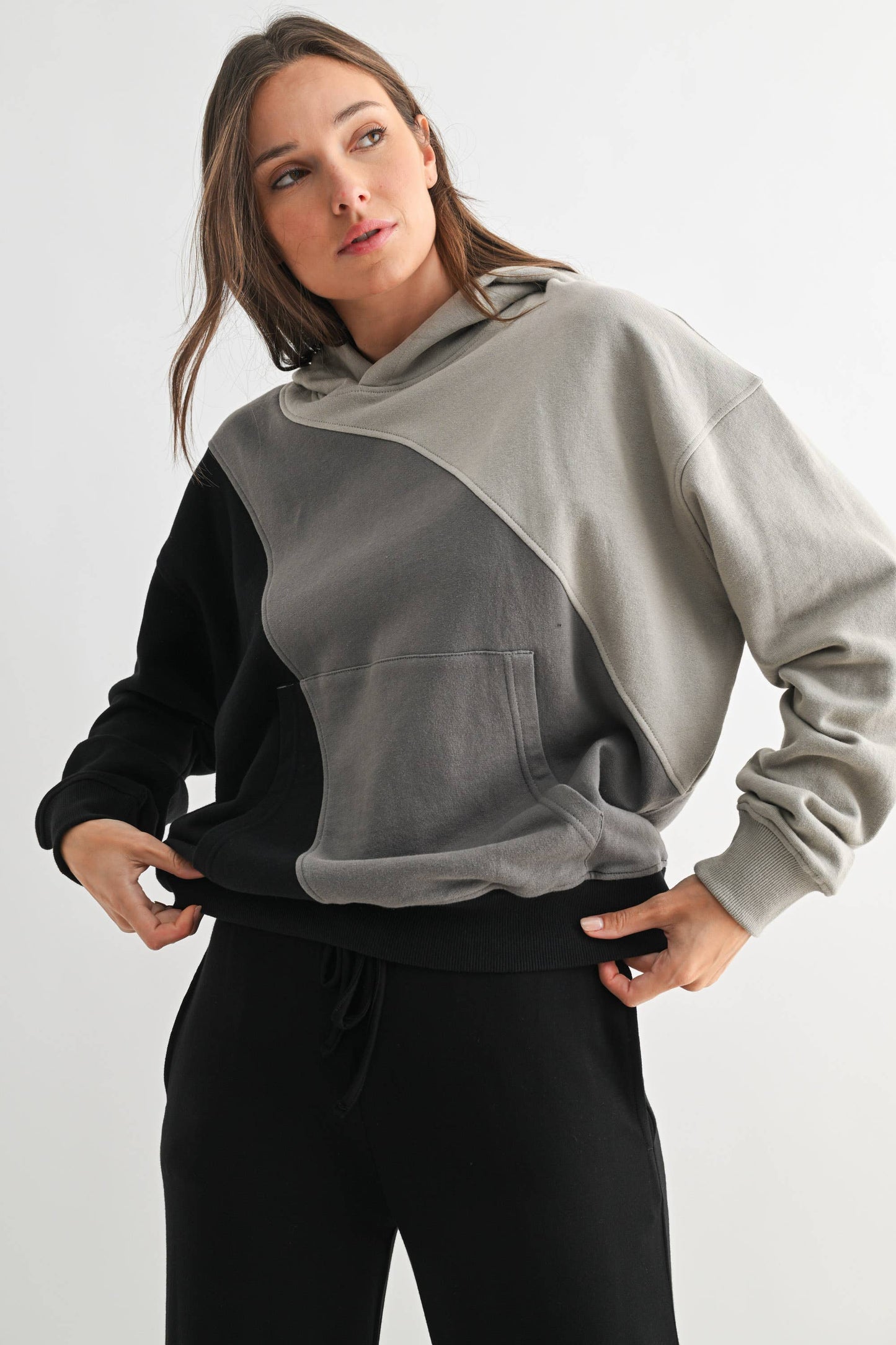 Mono B - Cozy Color Fade Stripe Hoodie: BROWN COMBO / S:M:L (2:2:2)