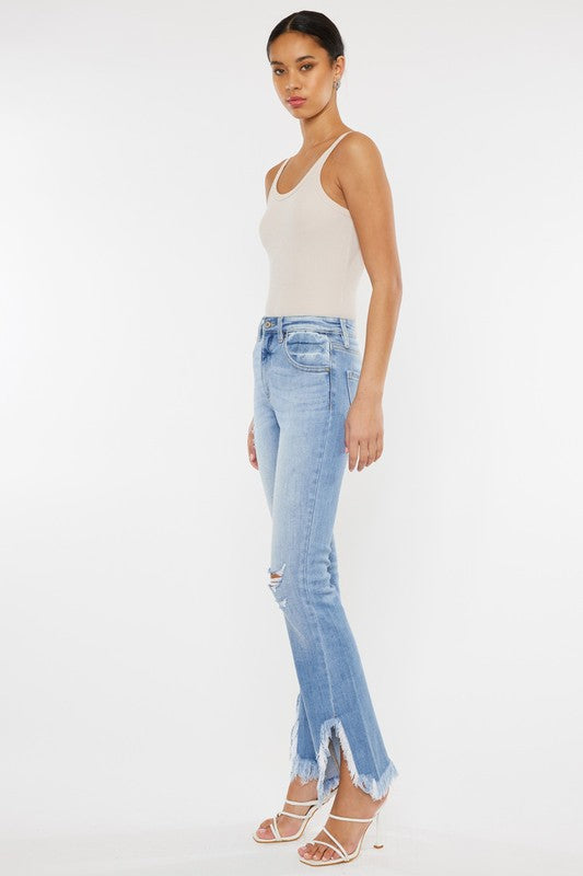 High Rise Leg Distress Bootcut Jeans~ Kancan Denim