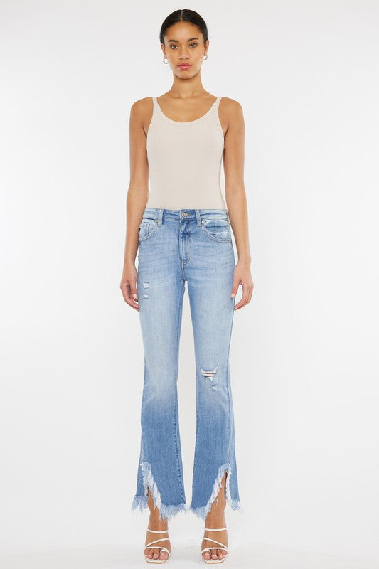 High Rise Leg Distress Bootcut Jeans~ Kancan Denim