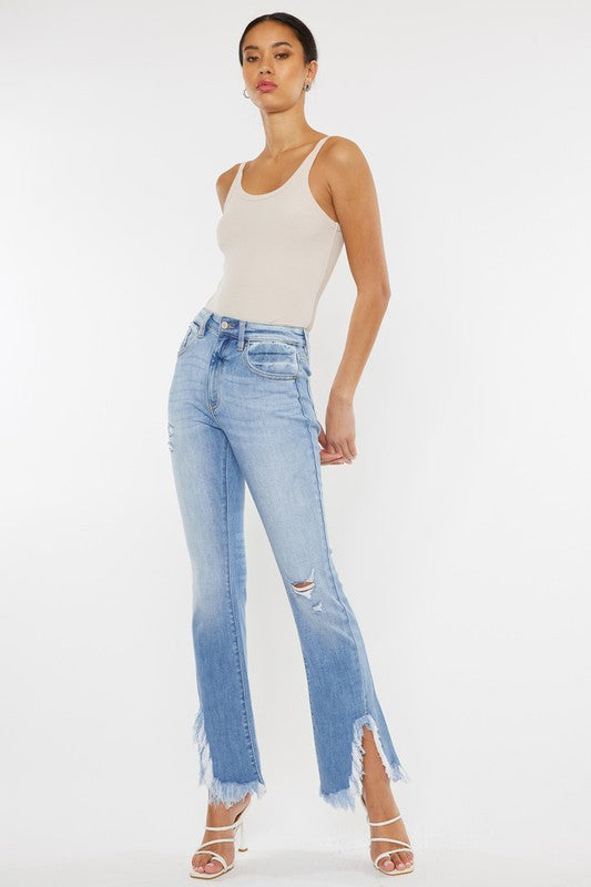 High Rise Leg Distress Bootcut Jeans~ Kancan Denim