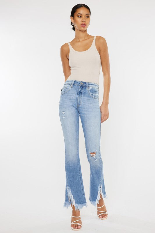 High Rise Leg Distress Bootcut Jeans~ Kancan Denim