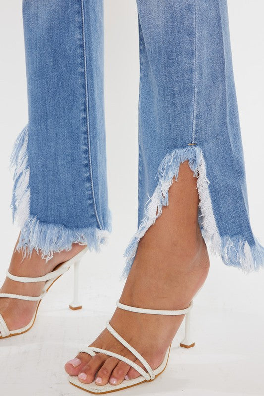 High Rise Leg Distress Bootcut Jeans~ Kancan Denim