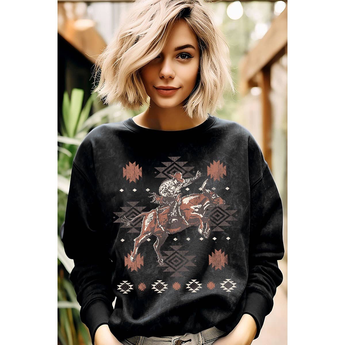 HRTandLUV - AZTEC COWBOY MINERAL GRAPHIC SWEATWHIRTS: Mineral Oatmeal / S-M-L-XL(1-2-2-1)