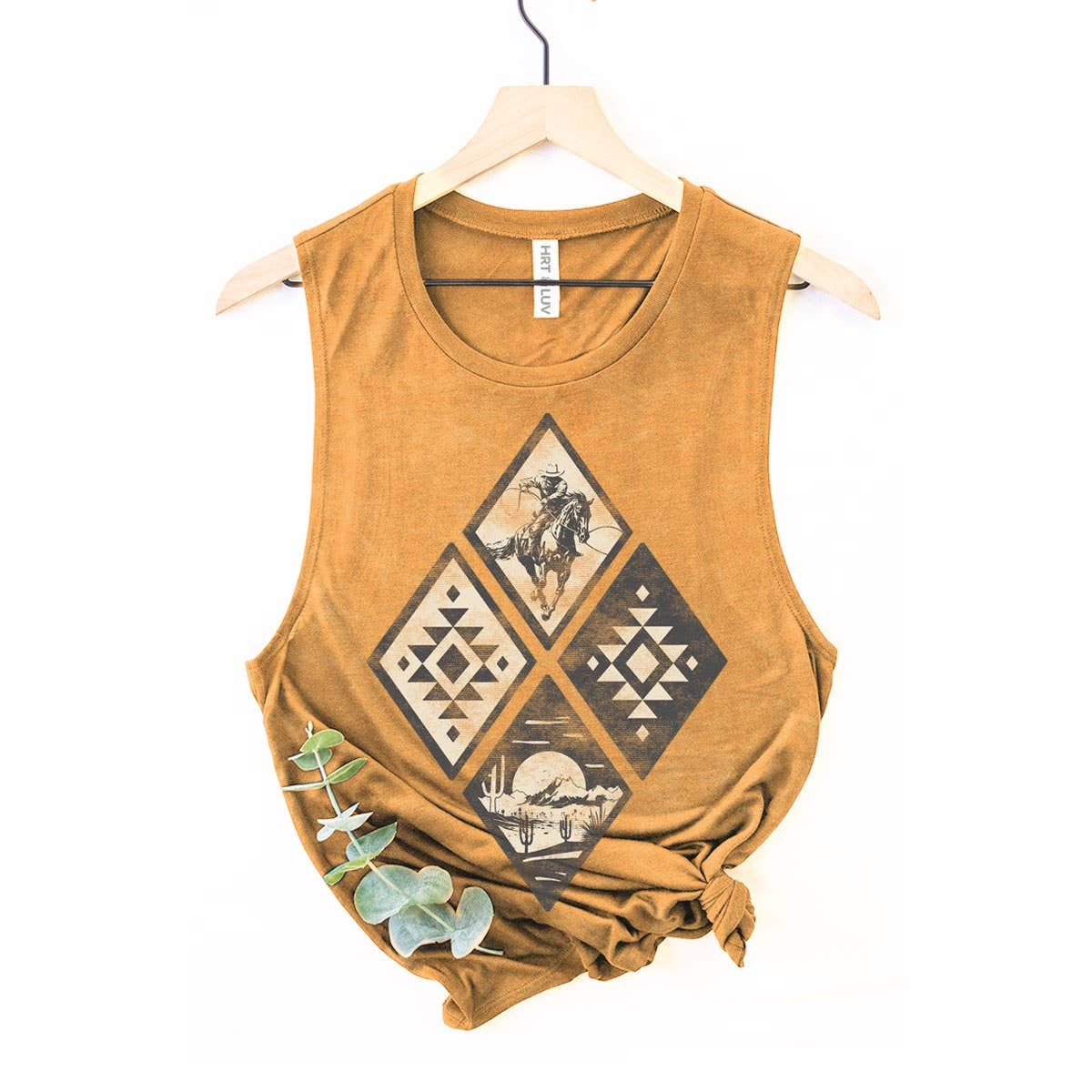HRTandLUV - COWBOY AZTEC RODEO GRAPHIC TANK TOP: MINERAL SCARLETTE RED / L