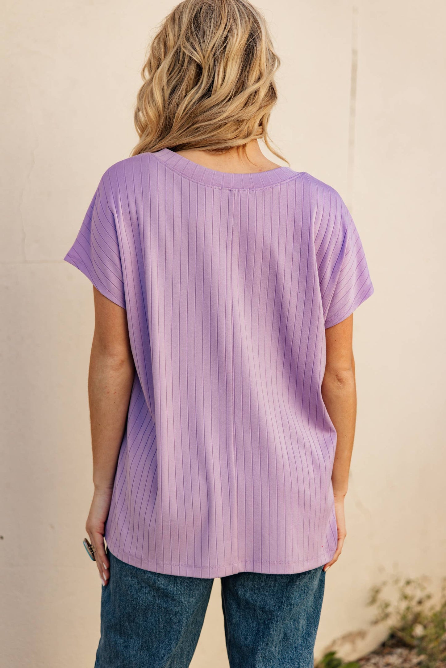 Andrée by Unit - Casual Thick Ribbed V Neck Top: SKY BLUE / S