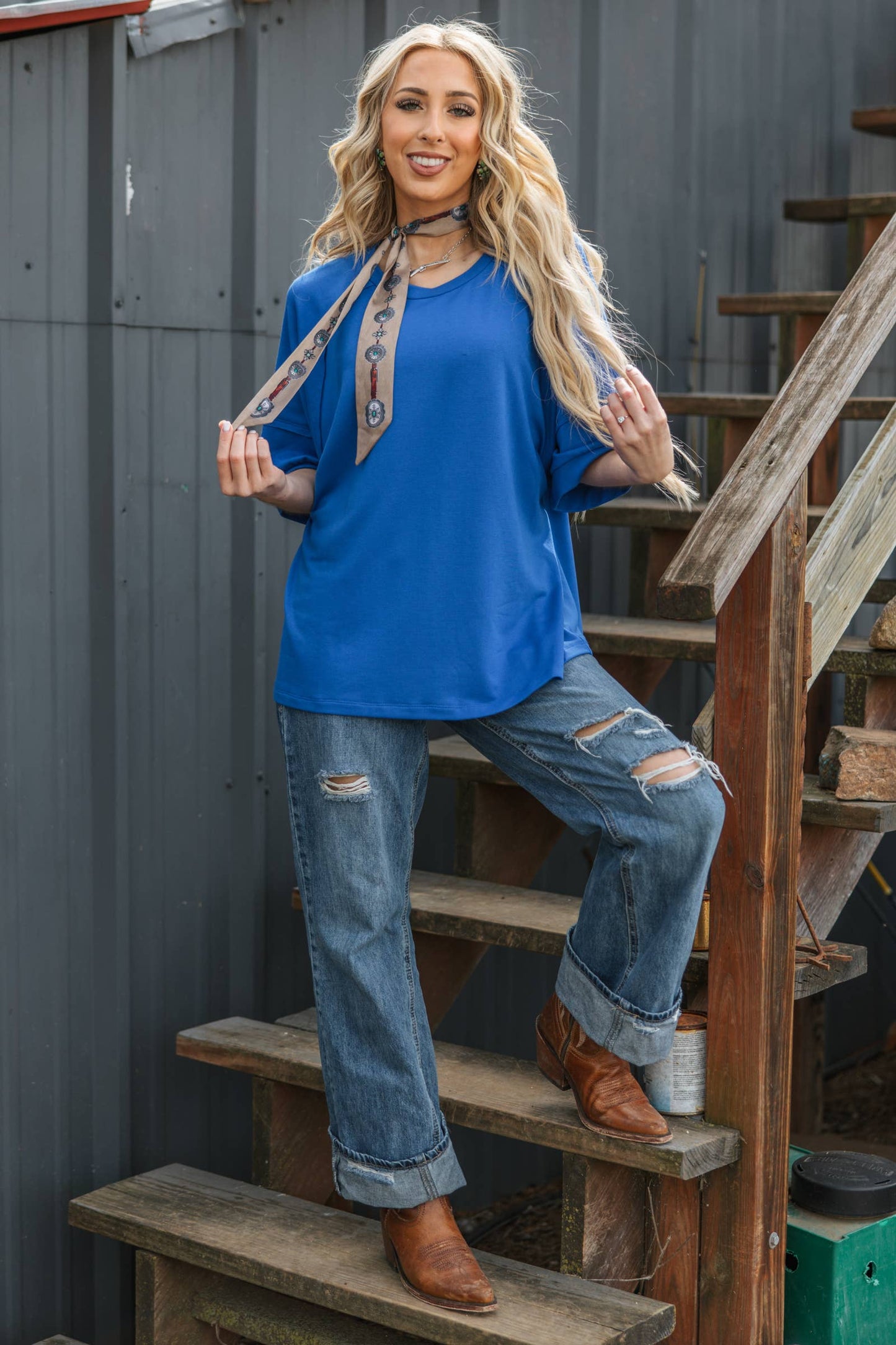 Andrée by Unit - Oversized Relaxed Fit Terry Top: ROYAL BLUE / S
