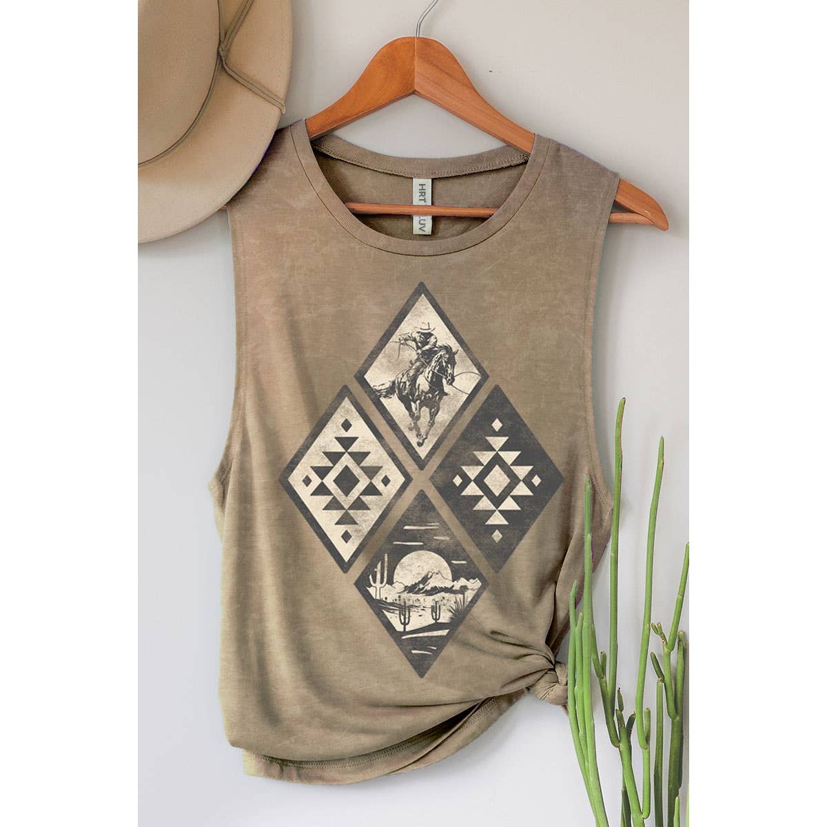 HRTandLUV - COWBOY AZTEC RODEO GRAPHIC TANK TOP: MINERAL SCARLETTE RED / L