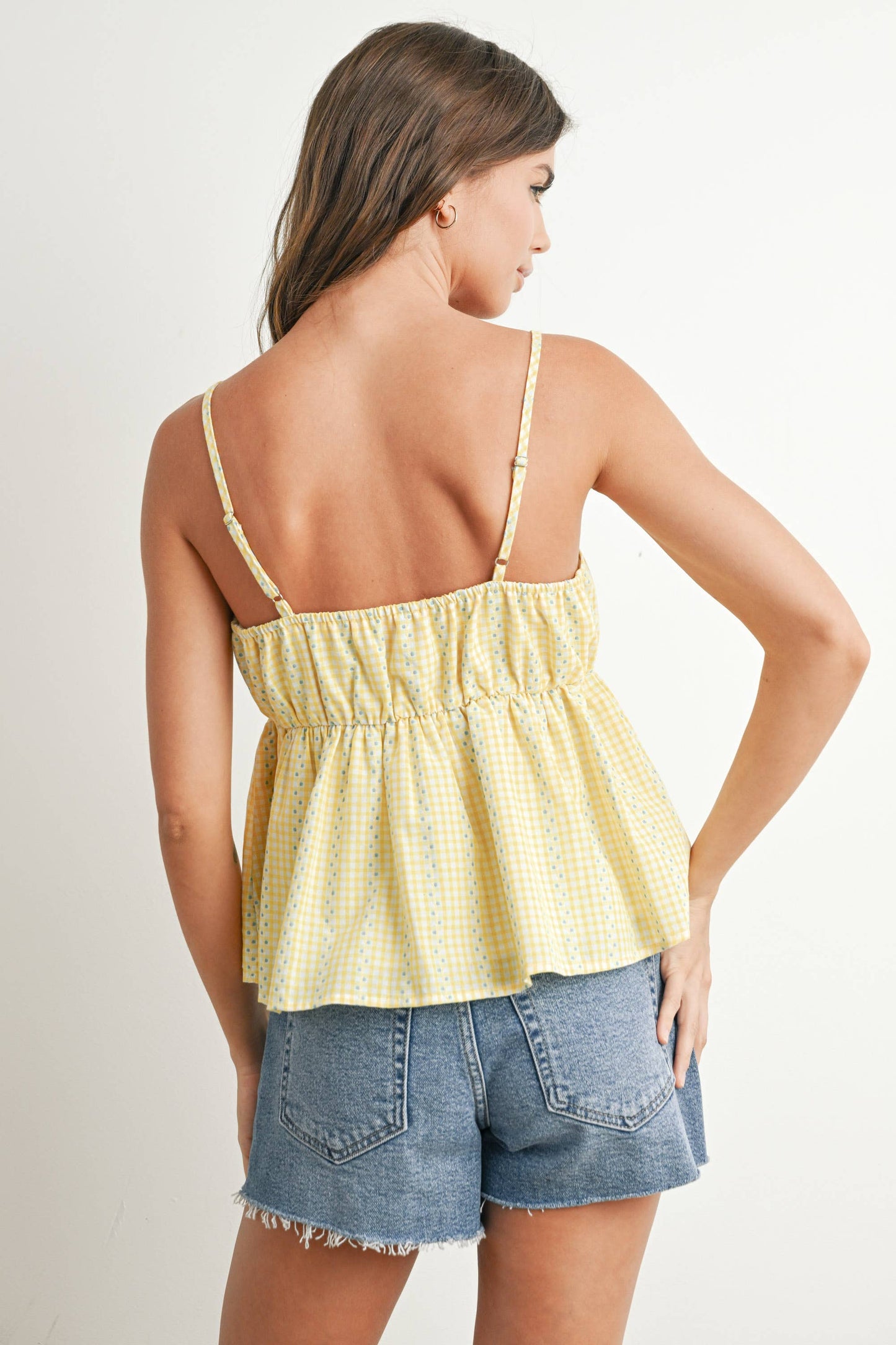 BUTTERMELON - Gingham Peplum Top - BMT7626: NAVY MULTI / M