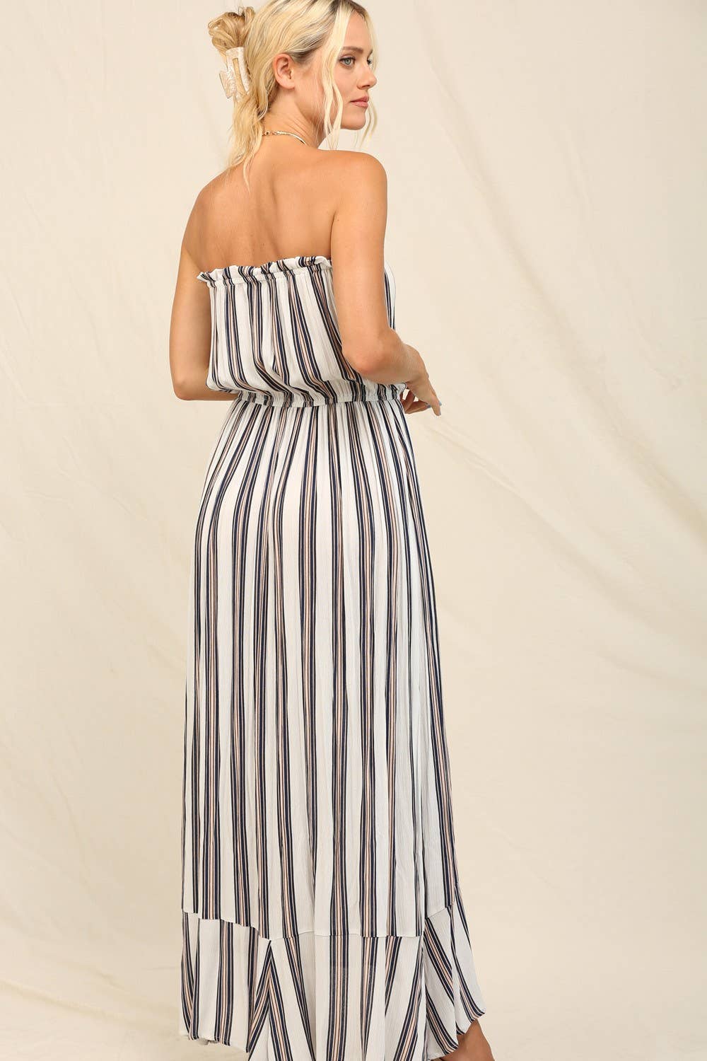 KyeMi - Summer 2025 Clean Vertical Stripes Maxi Dress: Off White / S