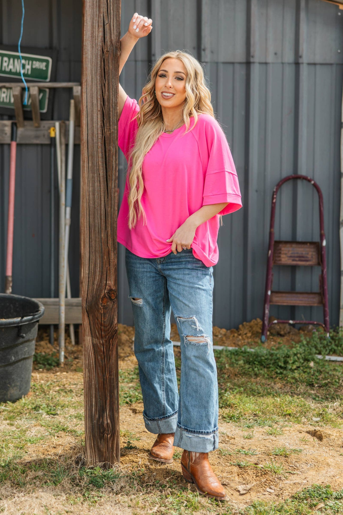 Andrée by Unit - Oversized Relaxed Fit Terry Top: ROYAL BLUE / S