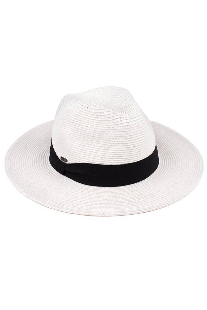 Hana - C.C Adjustable String Straw Hat: White/Black