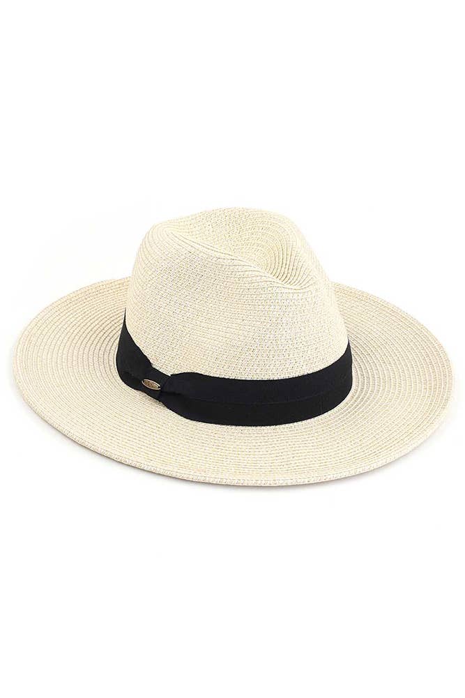 Hana - C.C Adjustable String Straw Hat: White/Black