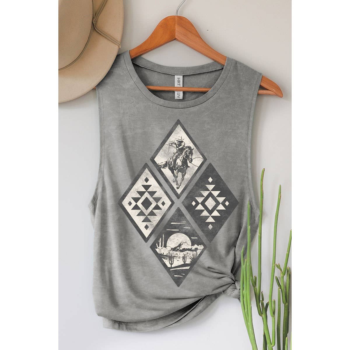 HRTandLUV - COWBOY AZTEC RODEO GRAPHIC TANK TOP: MINERAL SCARLETTE RED / L