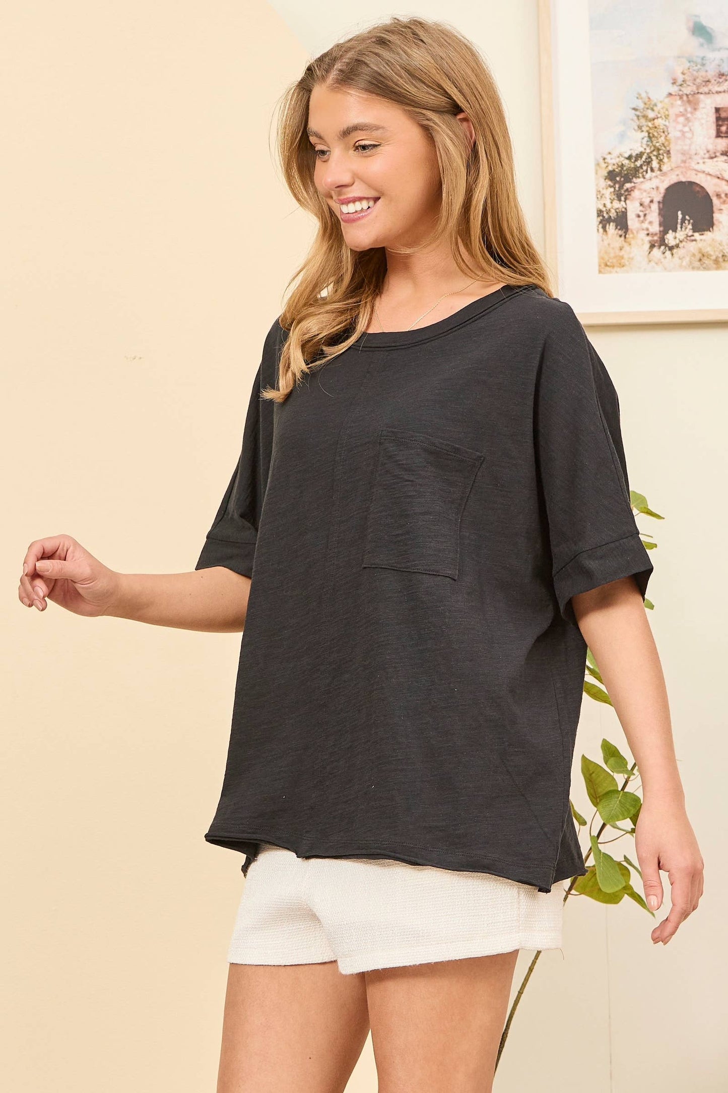 Andrée by Unit - Front Pocket Breathable Cotton Top: IVORY / S