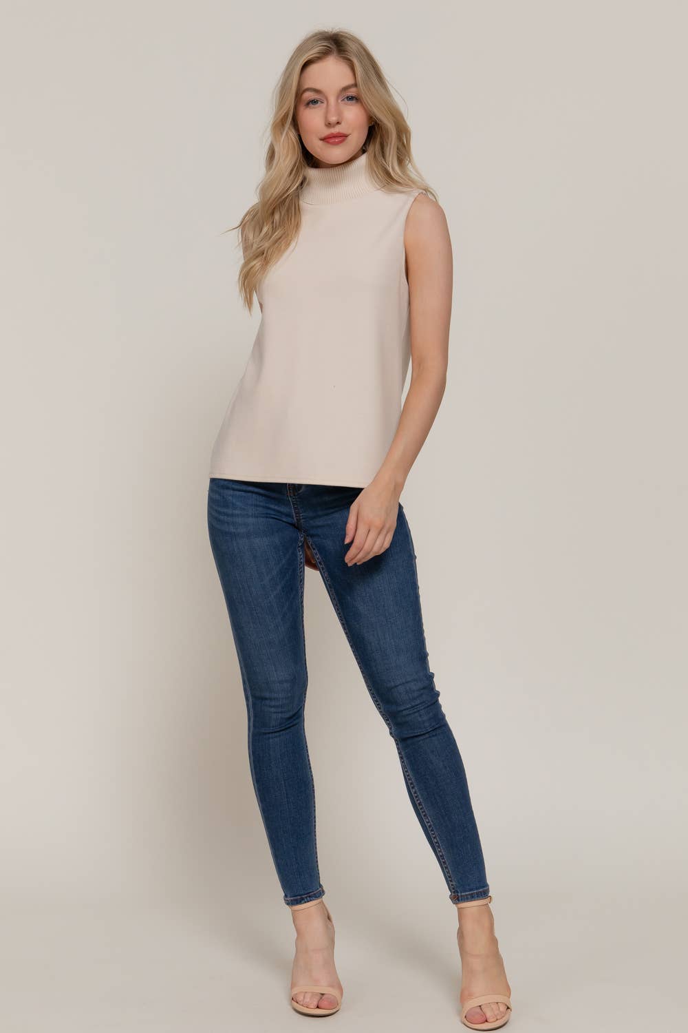 Sleeveless Turtle Neck Soft Knit Top