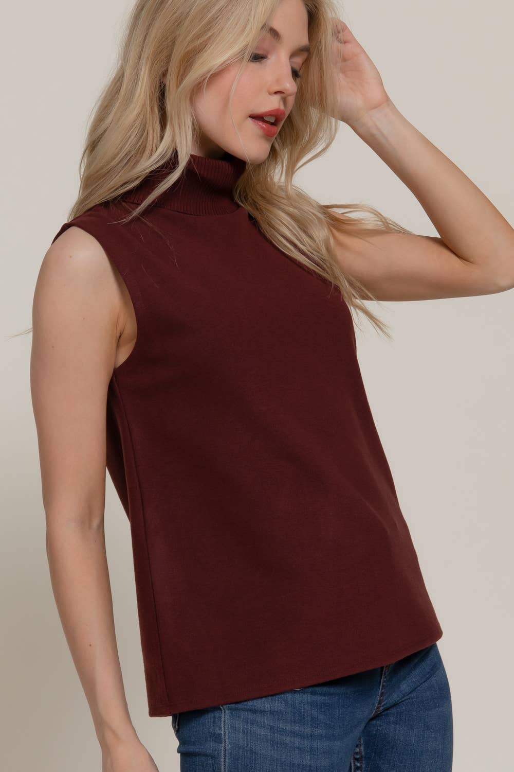 Sleeveless Turtle Neck Soft Knit Top