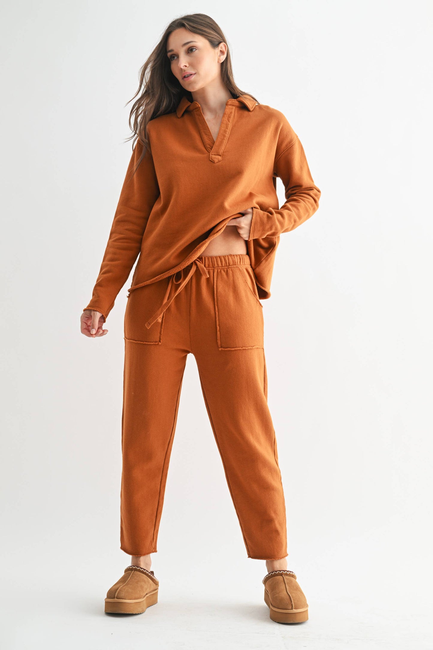 Malibu Vintage Henley Tee: BURNT AMBER
