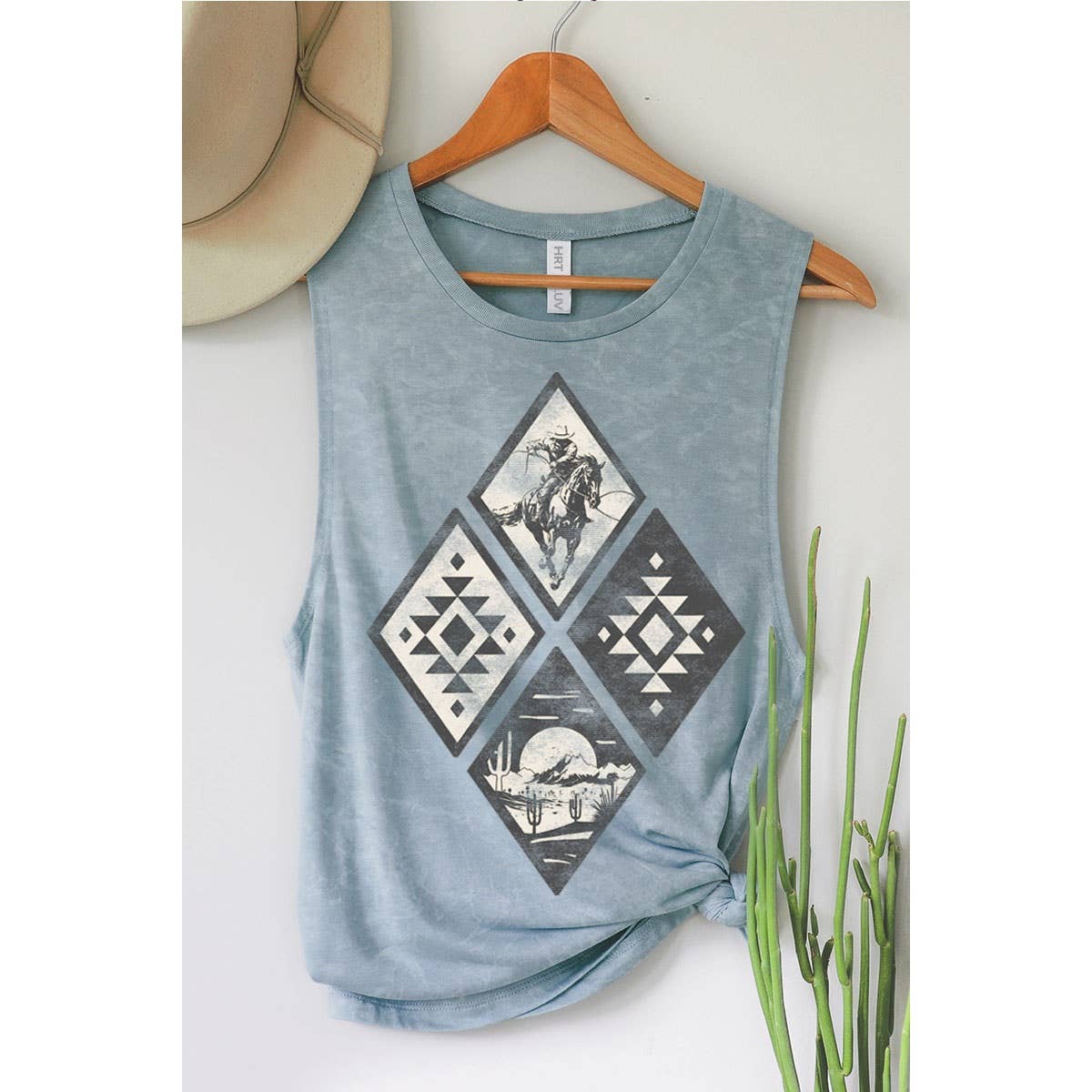 HRTandLUV - COWBOY AZTEC RODEO GRAPHIC TANK TOP: MINERAL SCARLETTE RED / L