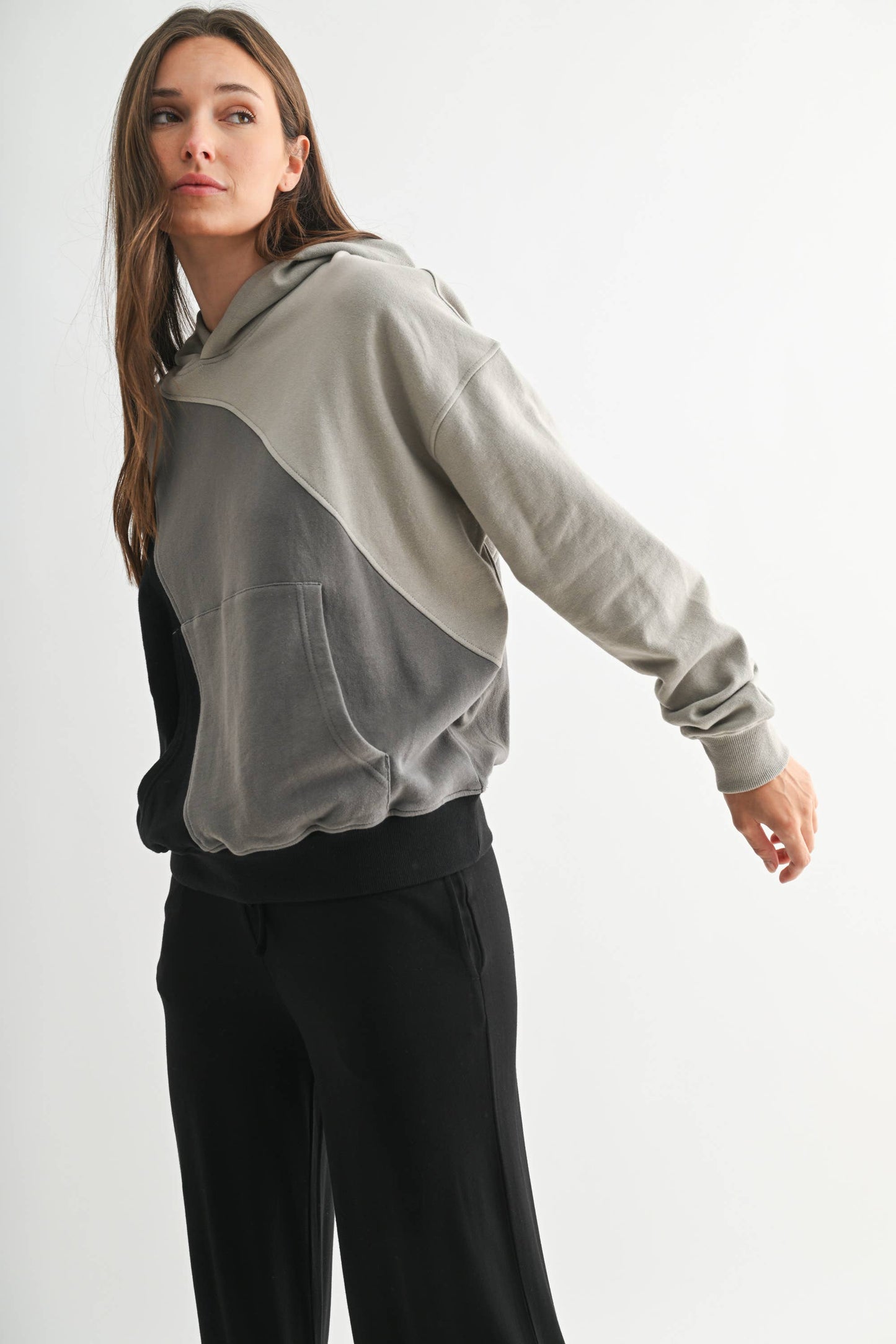 Mono B - Cozy Color Fade Stripe Hoodie: BROWN COMBO / S:M:L (2:2:2)