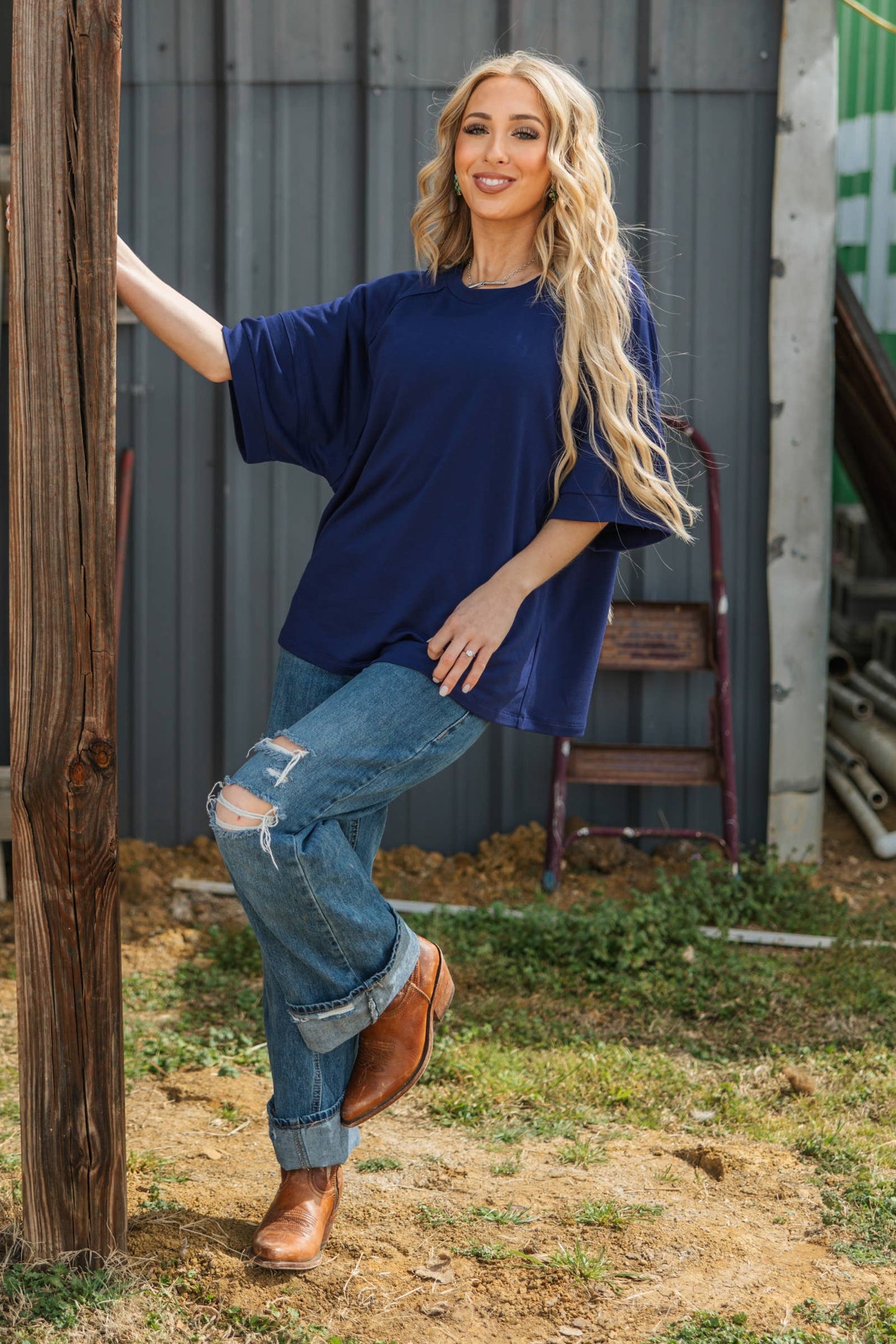 Andrée by Unit - Oversized Relaxed Fit Terry Top: ROYAL BLUE / S