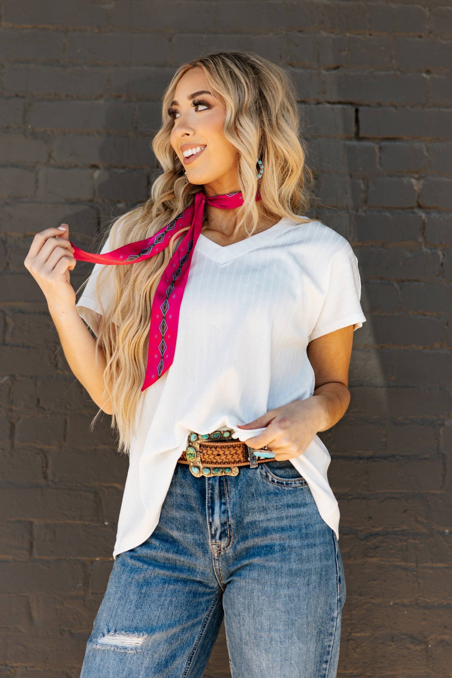 Andrée by Unit - Casual Thick Ribbed V Neck Top: IVORY / S