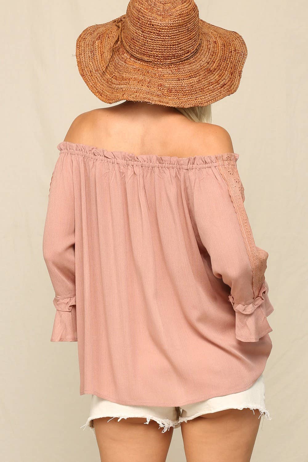 KyeMi - Lightweight Flowy Top With An Off Shoulder: Off White / S