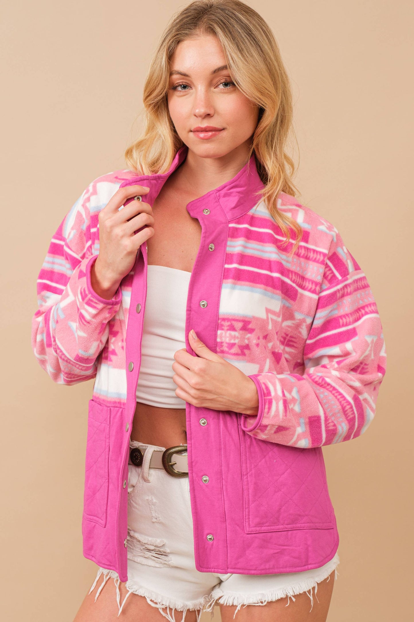 Blue B - 34348J - Blue B Aztec Exclusive Quilted Fleece Jacket: AQUA ORANGE / L