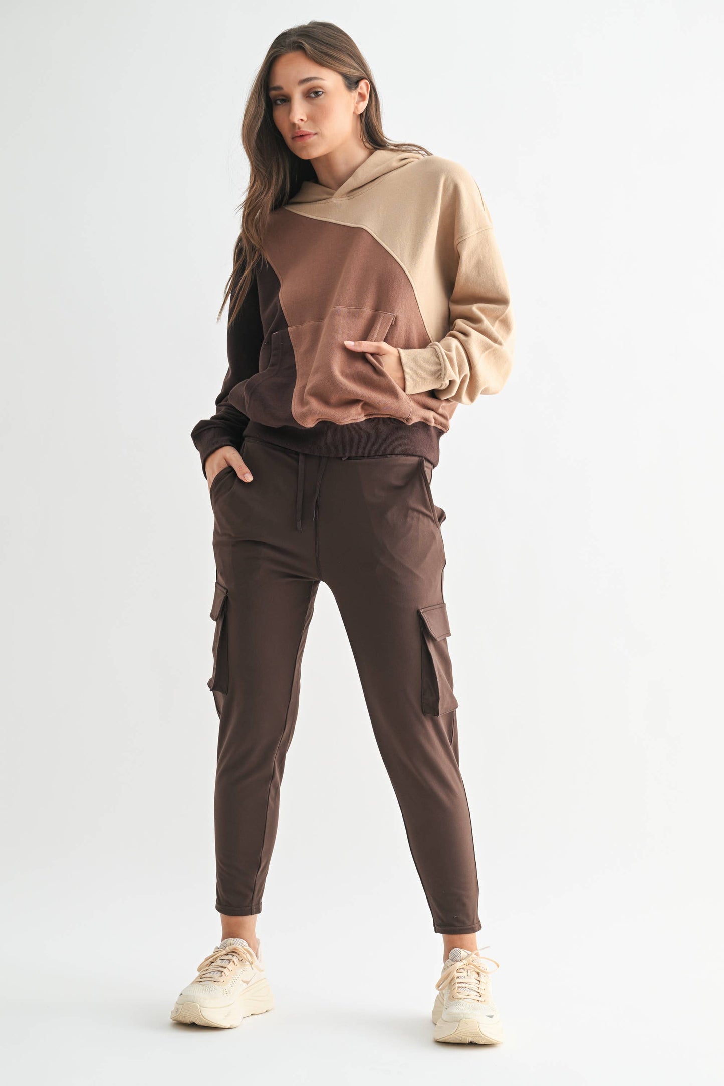 Mono B - Cozy Color Fade Stripe Hoodie: BROWN COMBO / S:M:L (2:2:2)