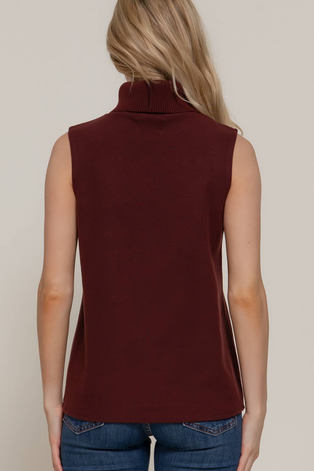 Sleeveless Turtle Neck Soft Knit Top