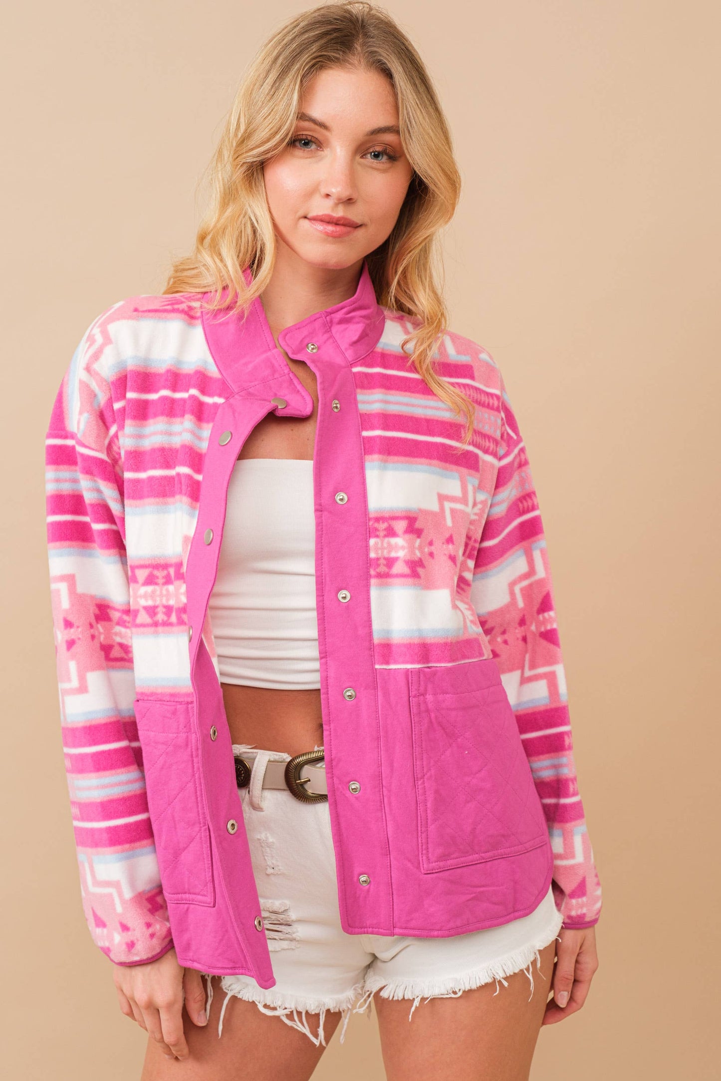 Blue B - 34348J - Blue B Aztec Exclusive Quilted Fleece Jacket: AQUA ORANGE / L