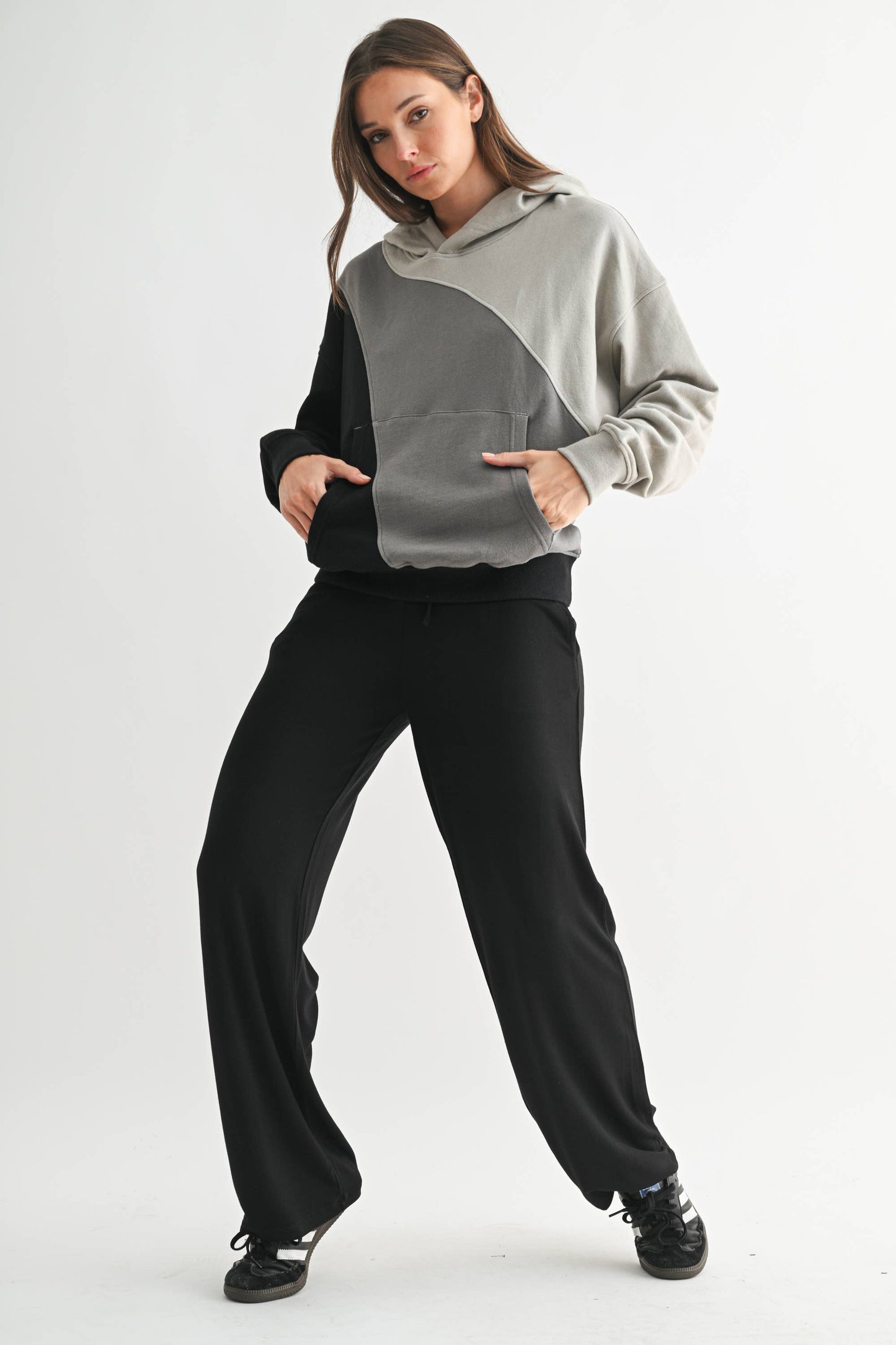 Mono B - Cozy Color Fade Stripe Hoodie: BROWN COMBO / S:M:L (2:2:2)