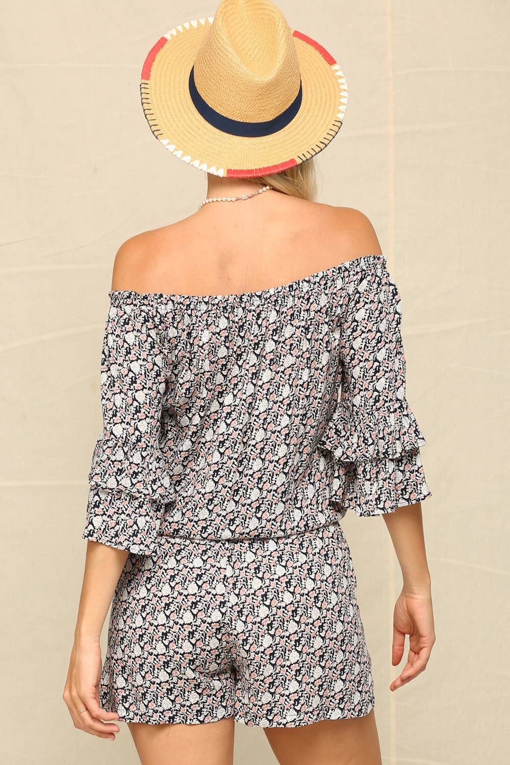 KyeMi - A Romper Featured In An Off The Shoulder Neckline: Navy / L