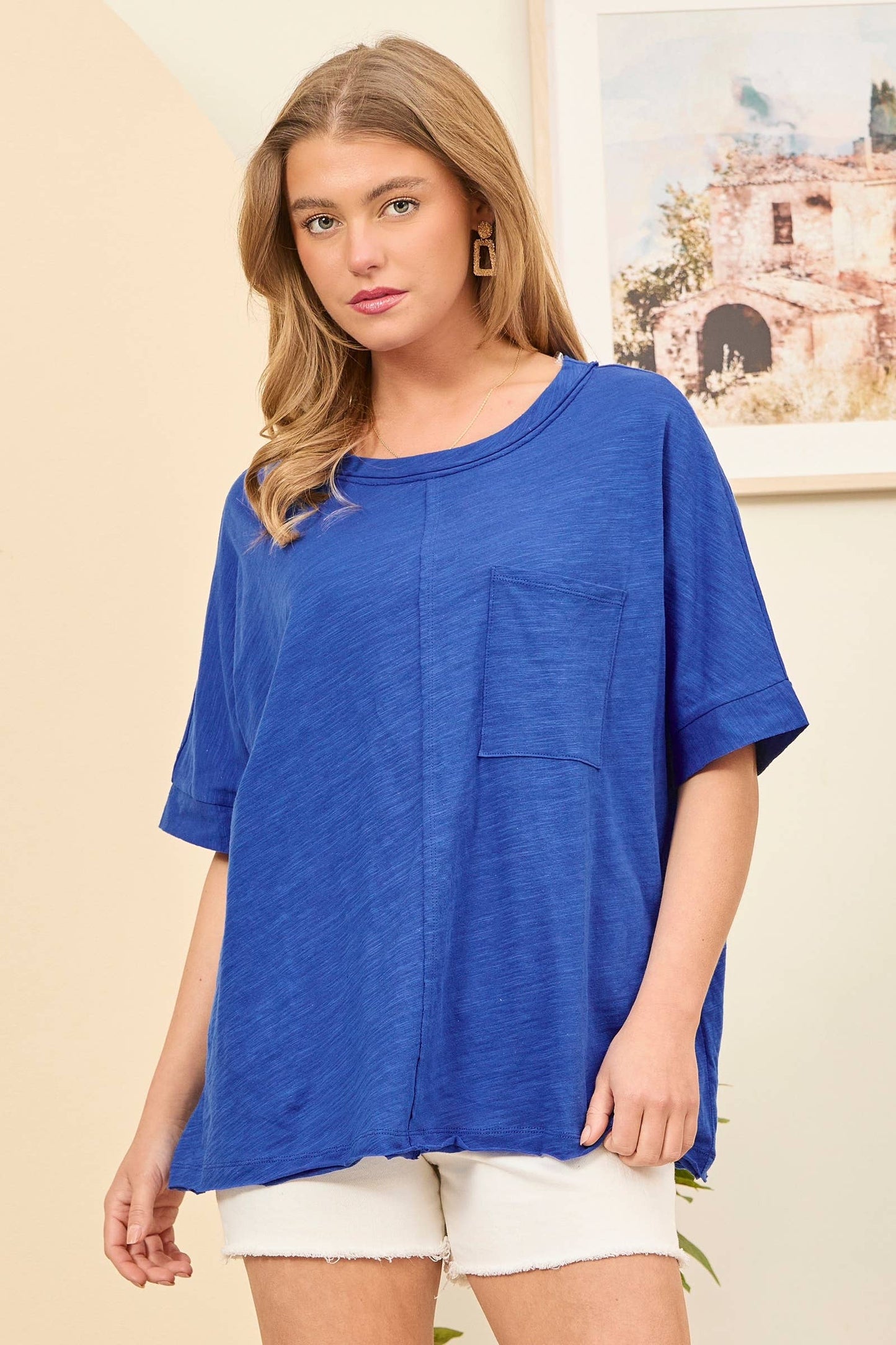 Andrée by Unit - Front Pocket Breathable Cotton Top: BLACK / S