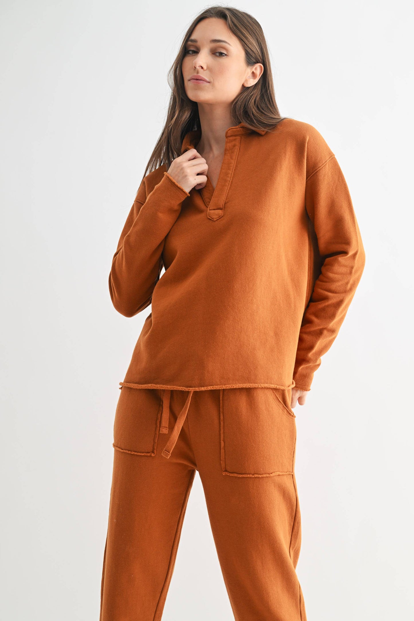 Malibu Vintage Henley Tee: BURNT AMBER