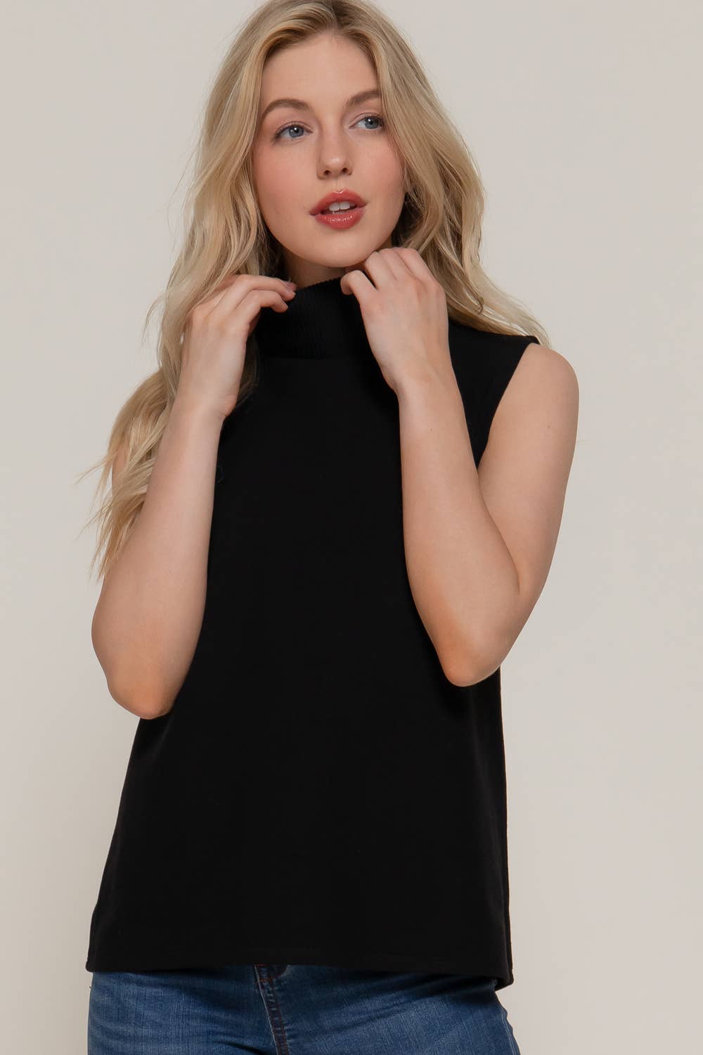 Sleeveless Turtle Neck Soft Knit Top