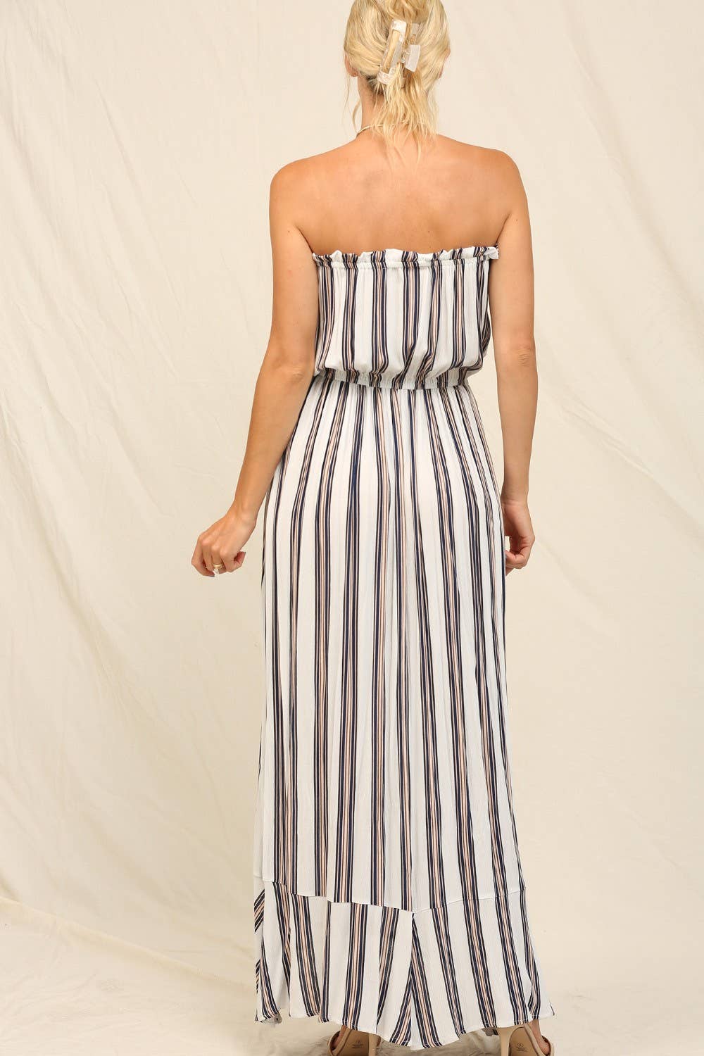 KyeMi - Summer 2025 Clean Vertical Stripes Maxi Dress: Off White / S