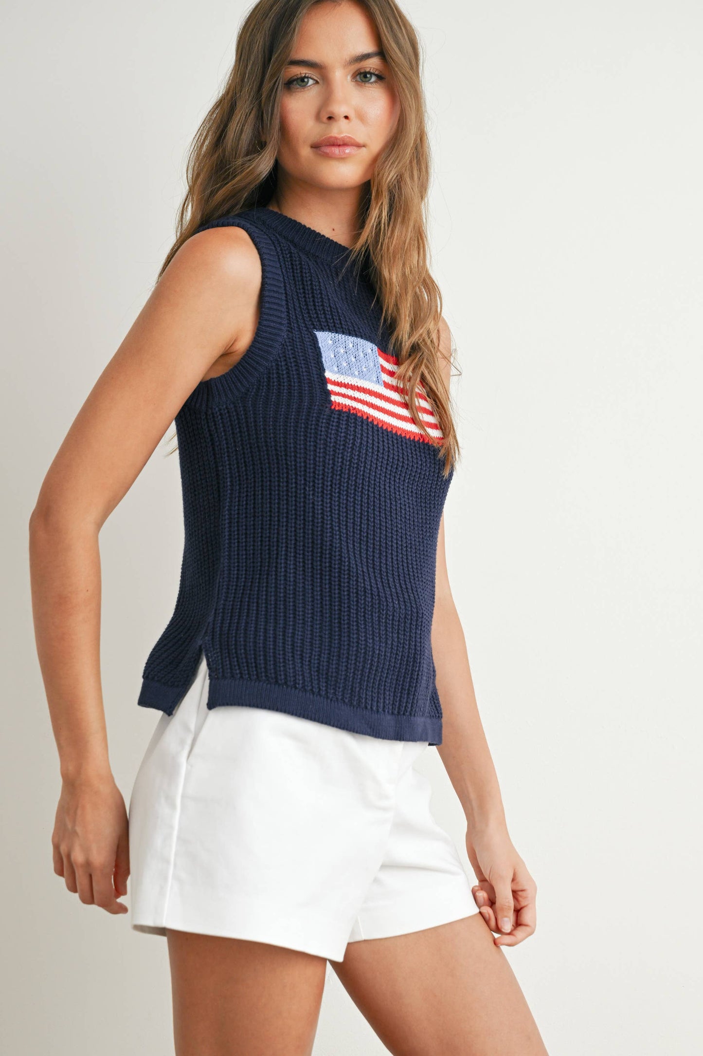BUTTERMELON - Flag Print Knitted Sleeveless Sweater - BMW7749: NAVY MULTI / M