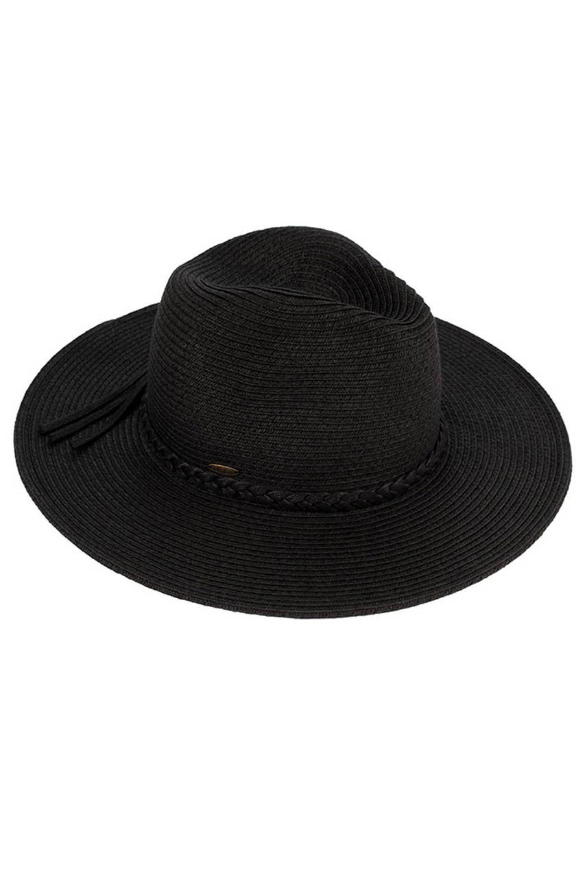Hana - C.C Straw Panama Hat with Tied Ribbon: Coral/Beige