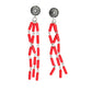 Red Tube Bead Tassel Earrings on Concho Post..