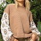 Contrast Square Pattern Sleeves Pullover Sweater