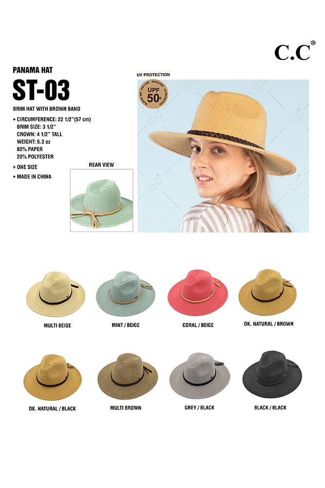 Hana - C.C Straw Panama Hat with Tied Ribbon: Coral/Beige