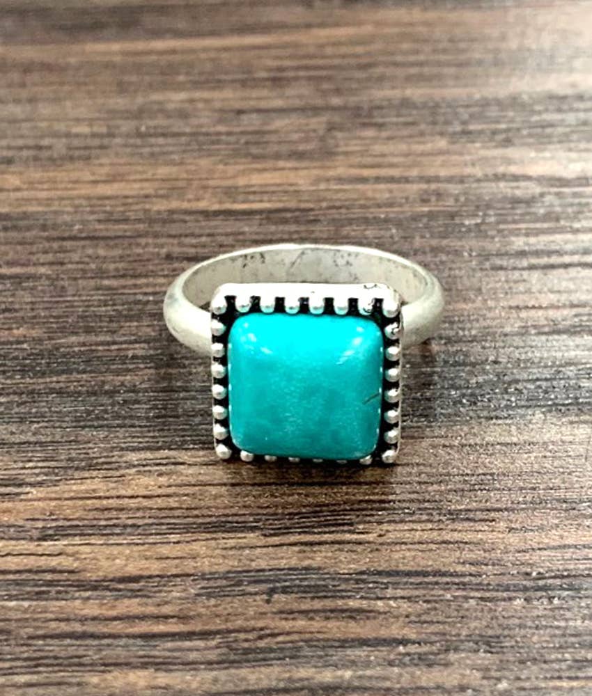 ISAC Trading Inc - 750383, Square Turquoise Adjustable Ring