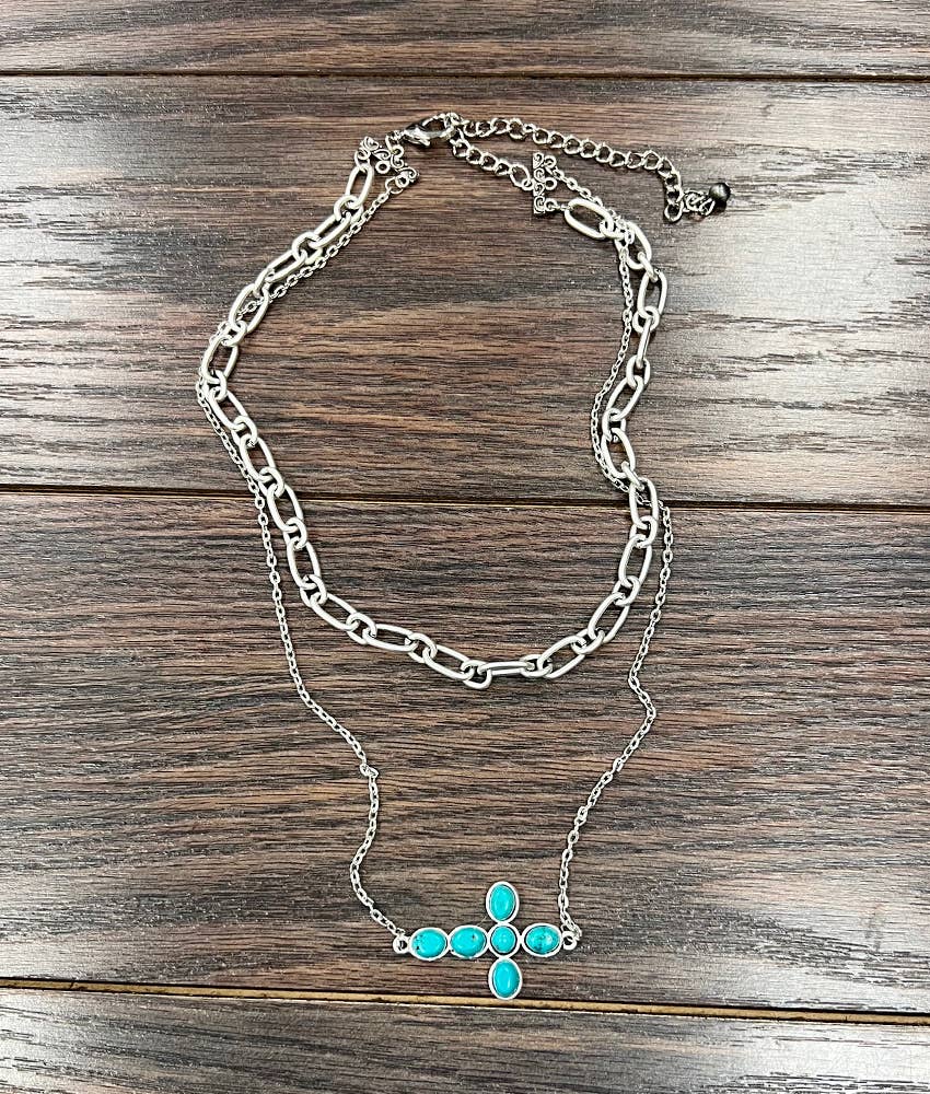 ISAC Trading Inc - 738121, Handmade Sideway Cross Turquoise Necklace