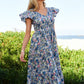 Vintage Garden Floral Flutter Smocking Midi Dress