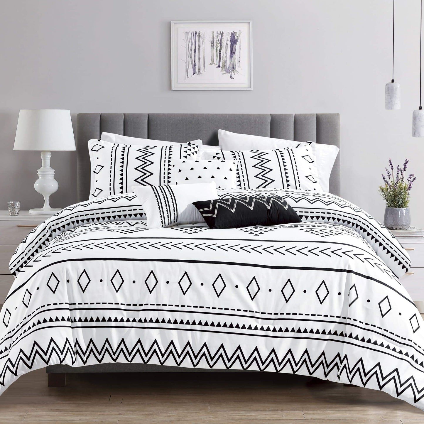 - Bohemian Southwestern Aztec Navajo Comforter - 6 Piece Set: White / King